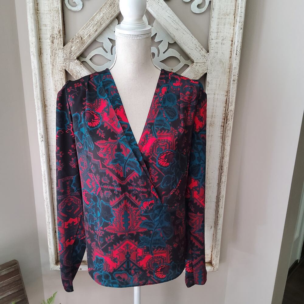 Ella Raffaella Tapestry Print Surplice Blouse Dark Academia Boho Chic Top